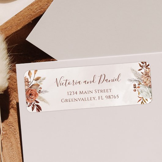 Terrakotta-Rost-Blumen Boho-Herbstlaub-Hochzeit