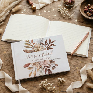 Terrakotta-Rost-Blumen Boho-Herbstlaub-Hochzeit Gästebuch