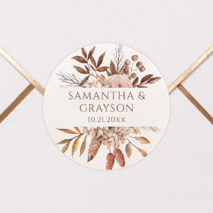 Terrakotta-Rost-Blumen Boho-Herbstlaub-Hochzeit Runder Aufkleber