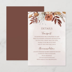 Terrakotta-Rost-Blumen Boho-Hochzeitsdetails im He Begleitkarte