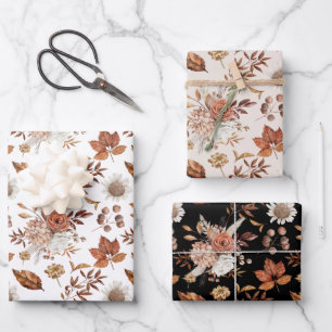 Terrakotta-Rost-Boho-Blumen-Herbstlaub Geschenkpapier Set