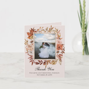 Terrakotta-Rost-Boho-Rosa-Blumen-Hochzeitsfoto  Dankeskarte
