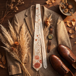 Terrakotta-Rost-Orange-Wildblume-Herbst-Boho Krawatte