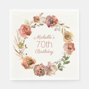 Terrakotta-Rot-Blumenkranz 70. Geburtstag Serviette