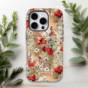 Terrakotta-Rot-Sage-Aquarell-Blumen-Name iPhone 16 Pro Hülle
