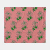 Terrakotta-Rot- und Grün-Blumenmuster-Fleece-Decke Fleecedecke (Vorderseite (Horizontal))