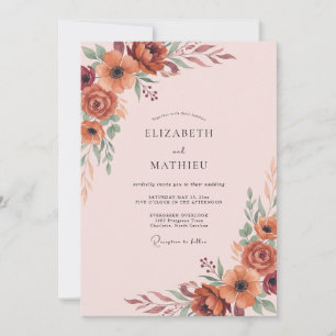 Terrakotta-Rust-Wildblumen-Hochzeit Einladung