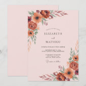Terrakotta-Rust-Wildblumen-Hochzeit Einladung (Vorne/Hinten)