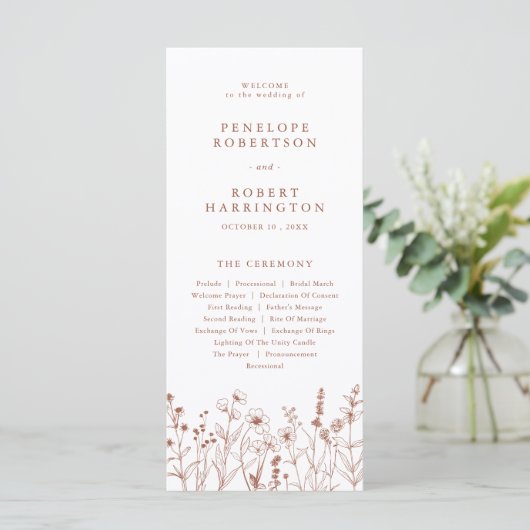 Terrakotta-Rustikal-Herbst-Wildblumen-Hochzeitspro Programm (Stehend Vorderseite)