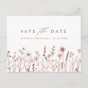 Terrakotta-Rustikal-Herbst-Wildblumen-Save-the-Dat Postkarte