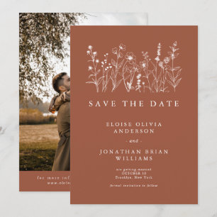 Terrakotta-Rustikale-Blumen-Herbst-Wildblumen-Foto Save The Date
