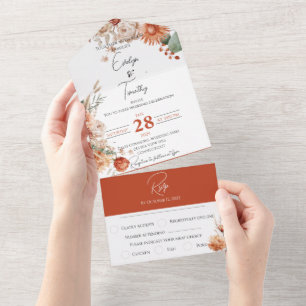 Terrakotta-Rustikale Blumeneinladung zur Hochzeit All In One Einladung