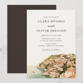 Terrakotta-Salbei-Script-Positano-Küstenhochzeit Einladung (Vorne/Hinten)