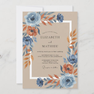 Terrakotta-Schiefer-Blumenhochzeit Einladung