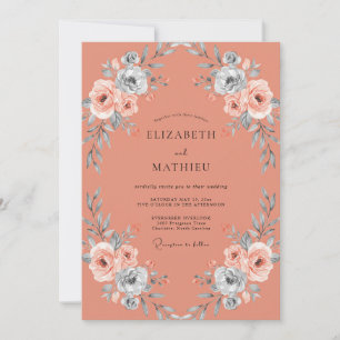 Terrakotta-Schiefer-Blüten-Hochzeit Einladung
