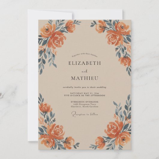 Terrakotta-Schiefer-Rosen-Hochzeit Einladung (Vorderseite)