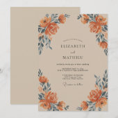 Terrakotta-Schiefer-Rosen-Hochzeit Einladung (Vorne/Hinten)