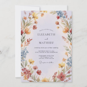 Terrakotta-Senf-Wildblumen-Hochzeit Einladung