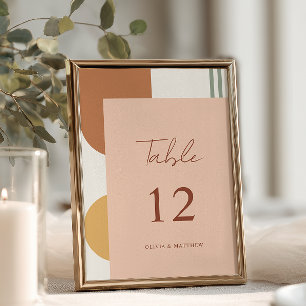 Terrakotta-Senfgelb Bögen Boho-Hochzeit Tischnummer