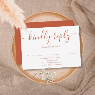 Terrakotta Simple Elegant Script Mahlzeitenwahl RSVP Karte