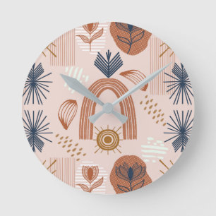 Terrakotta-Sonnenaufgang: Boho-Harmonie, Rosa-Blus Runde Wanduhr