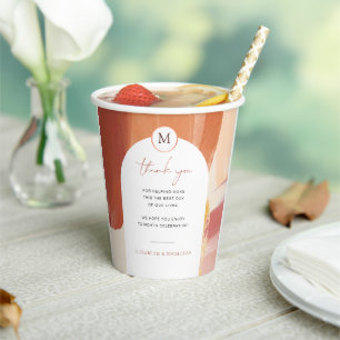 Terrakotta-Sonnenaufgang   Monogramm-Hochzeit Pappbecher