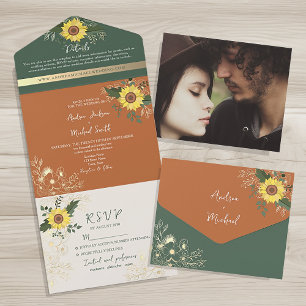 Terrakotta Sonnenblume Boho Hochzeit All In One Einladung