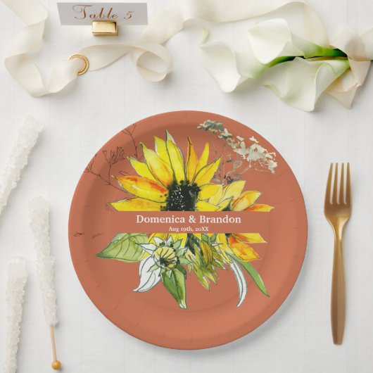 Terrakotta-Sonnenblumen-Hochzeit Pappteller (Hochzeit)