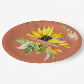 Terrakotta-Sonnenblumen-Hochzeit Pappteller (Schrägansicht)