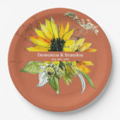 Terrakotta-Sonnenblumen-Hochzeit Pappteller (Vorderseite)