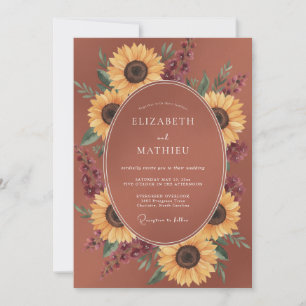 Terrakotta-Sonnenblumen-Rustikale Hochzeit im Roma Einladung
