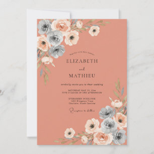 Terrakotta-Stahl-Blüten-Hochzeit Einladung