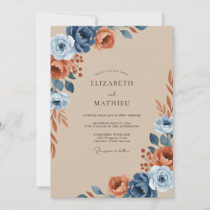 Terrakotta-Stahl-Wildblumen-Hochzeit Einladung