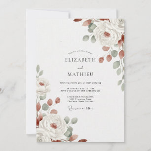 Terrakotta-Taupe-Blüten-Hochzeit Einladung