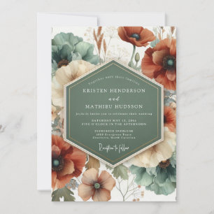 Terrakotta-Teal-Malerei-Hochzeit Einladung
