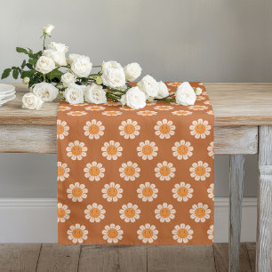 Terrakotta-Tischläufer Groovy Floral 70er-Design Großer Tischläufer