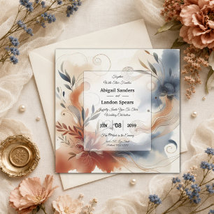 Terrakotta-Twilight- und Navy-Blooms-Hochzeit Einladung