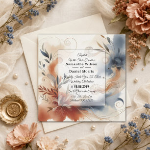 Terrakotta-Twilight- und Navy-Blooms-Hochzeit Einladung