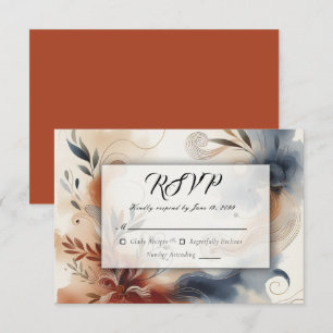 Terrakotta Twilight und Navy Blüten Hochzeit RSVP Karte