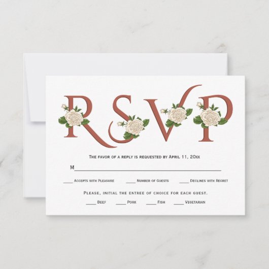 Terrakotta-Typografie und Hochzeit im Herbst der R RSVP Karte (Vorderseite)