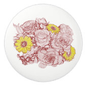 Terrakotta umrissene Rosen und Gelb-Gänseblümchen Keramikknauf (Vorderseite)