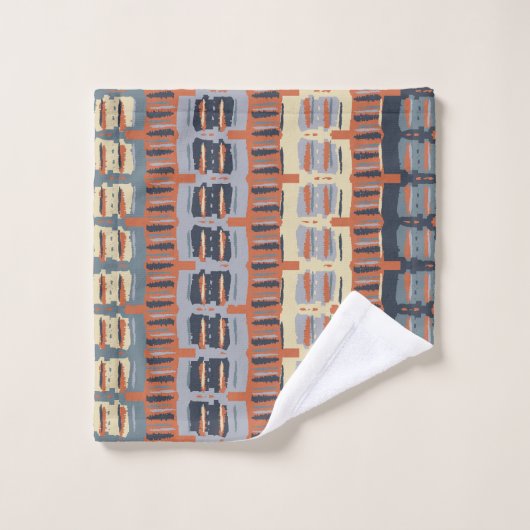 Terrakotta und Abstrakte blaue Streifen Badhandtuch Set (Waschlappen)