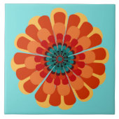 Terrakotta und Aquamarine Blume Fliese (Vorderseite)