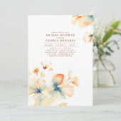 Terrakotta und Aquamarine Blume Modernes Brautpart Einladung (Stehend Vorderseite)