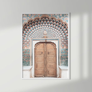 Terrakotta- und Blaugrüne Marokkanische Tür-Wandku Poster