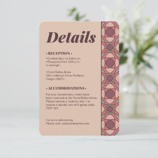 Terrakotta- und Dusty Rose Art Deco Hochzeitsdetai Begleitkarte