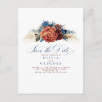 Terrakotta und Navy Blue Floral Save the Date