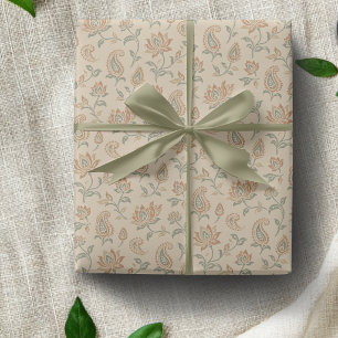 Terrakotta- und Salbei-Blockdruck-Verpackungspapie Geschenkpapier
