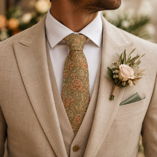 Terrakotta- und Salbeigrüne barocke Blumenhochzeit Krawatte