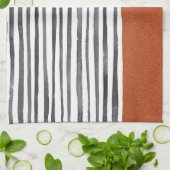 Terrakotta und Schwarz-weiße Streifen   Geschirrtuch (Gefaltet)